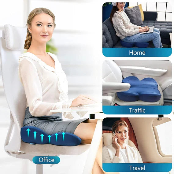 Unisex memory foam seat cushion for ultimate tailbone pain, pressure & back pain relief.