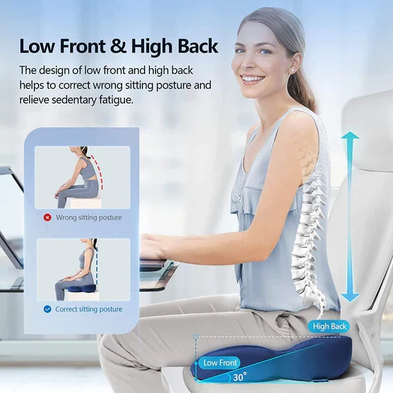 Portable ergonomic seat cushion, offers back & tailbone pain relief, pressure support for all seats.