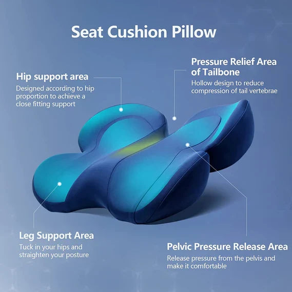 Memory foam coccyx seat cushion, ideal for office chair, car seat, and back pain relief.