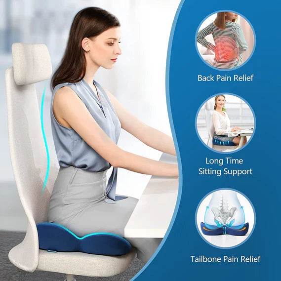 Unisex ergonomic cushion for tailbone pain, providing pressure relief & portable comfort on any seat.