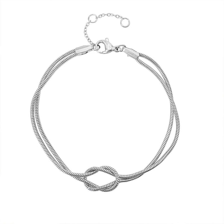 Durable and versatile stainless steel Endless Knot bracelet, a water-resistant and tarnish-free unisex accessory.