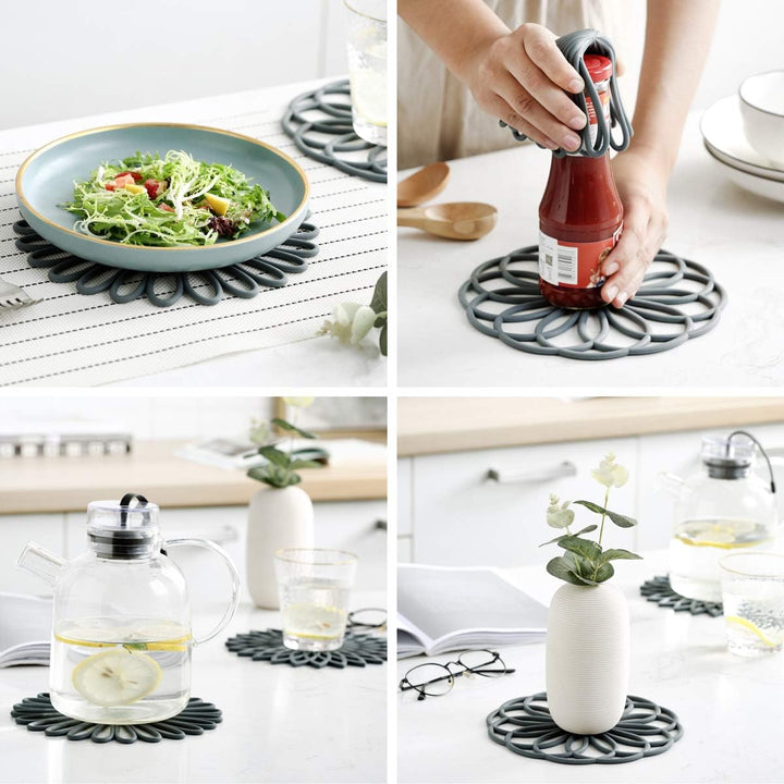 Set of 3 round silicone pot pads, non-slip and heat-proof for kitchen and dining.