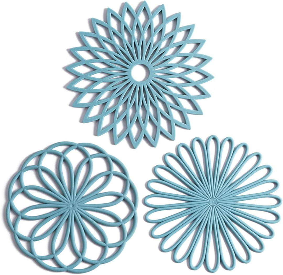 Functional 3-pack silicone drink coasters & heat mats for home decor and kitchen.