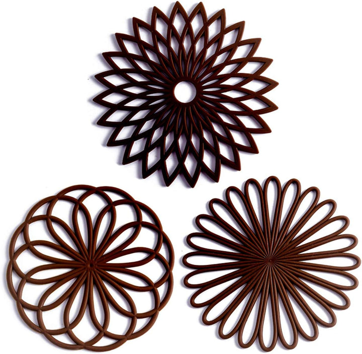 Stylish set of 3 silicone drink coasters, heat pads for mugs & glasses. Home decor.