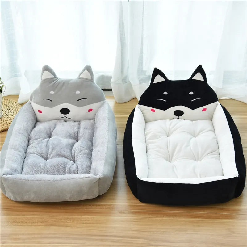 Shiba Inu plush animal head pet bed for cats and small dogs, cozy, soft, and comfortable