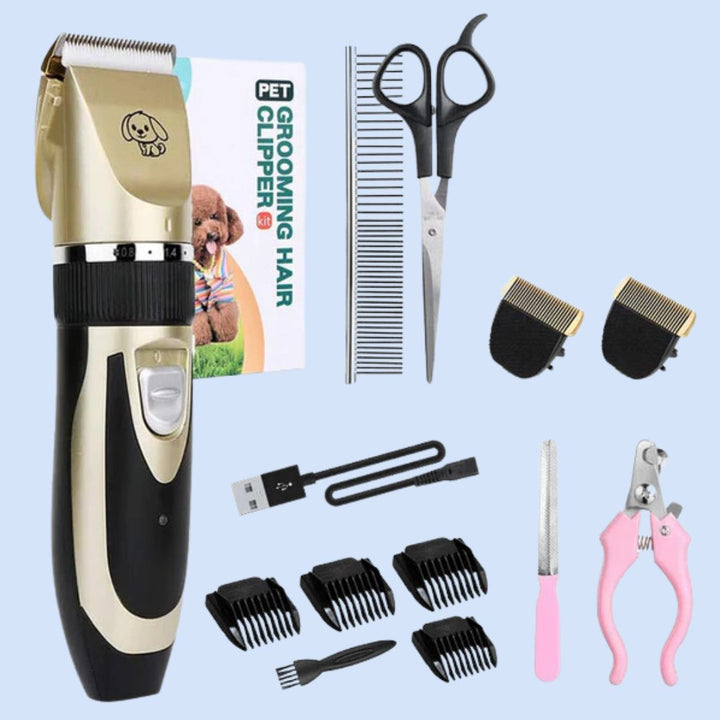 Silent pet grooming hair clipper with adjustable ceramic blade for quiet dog and cat trimming.