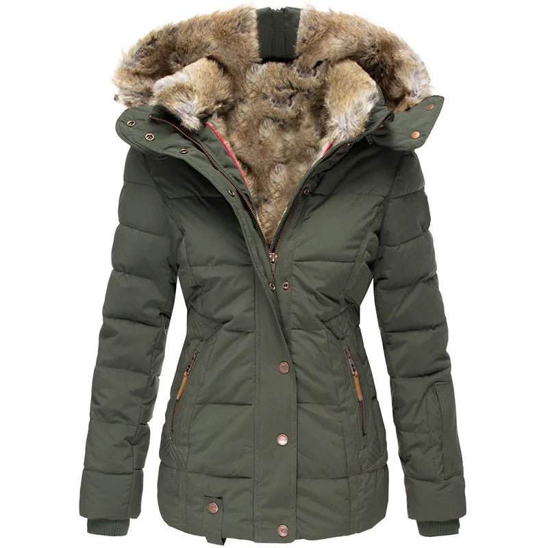 Sisica women's cozy fur-lined winter jacket. Warm, stylish outerwear for cold weather comfort.
