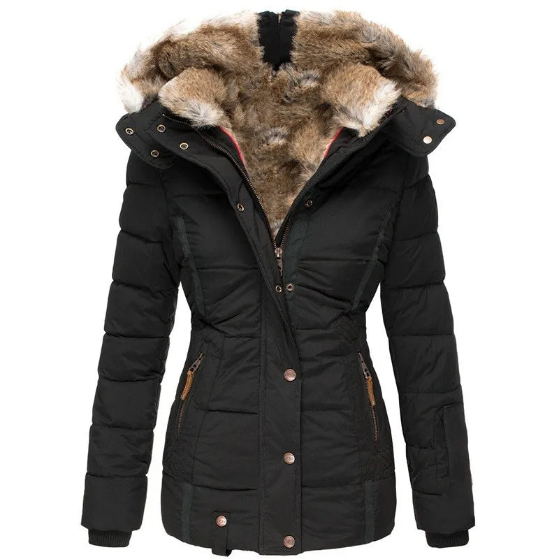 Warm Sisica women's outdoor winter jacket with plush fur lining. Ideal for extreme cold weather style.