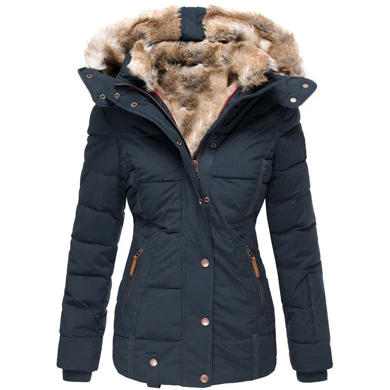 Sisica women's fur-lined winter coat. Hooded design, cozy and warm for ultimate cold weather fashion.