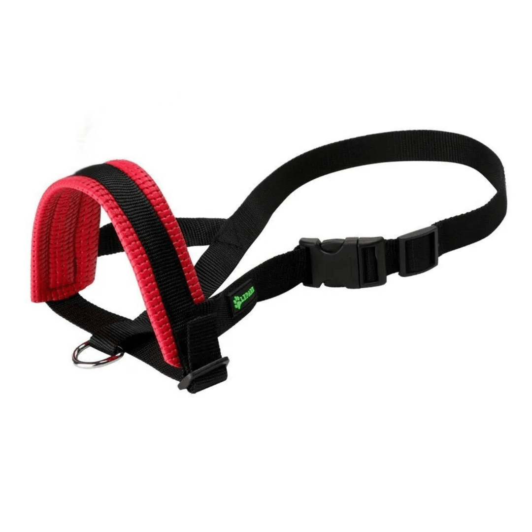 Small black breathable nylon dog muzzle, adjustable for pet training and anti-bark.