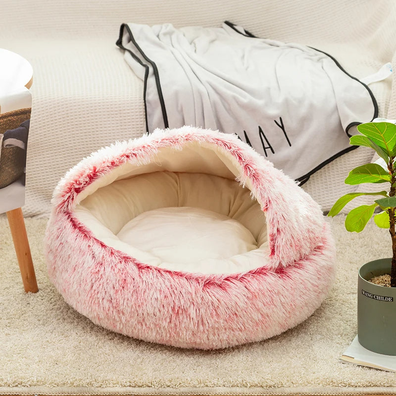 Non-slip plush dog bed cave, cozy and warm for small pets, a perfect calming pet bed