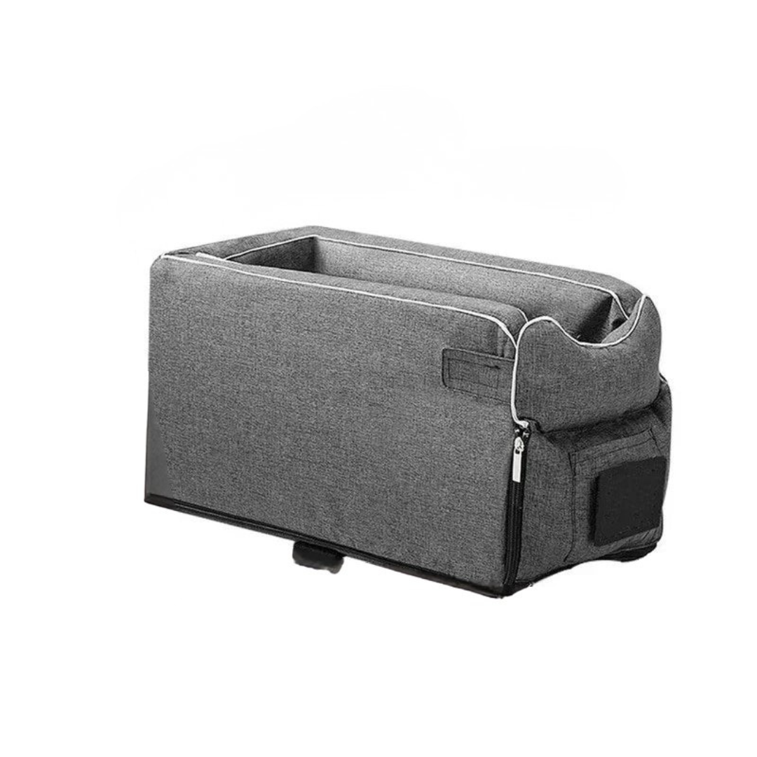 Small dog car console carrier for secure pet travel; eco-friendly, fits Yorkies, Chihuahuas, Pomeranians.