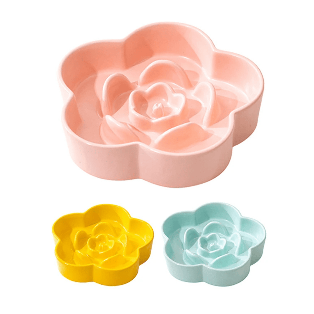 Small white ceramic slow feeder dog bowl with ridges, 6.7in, for healthy eating