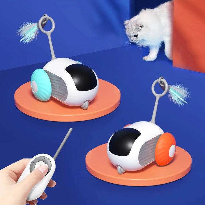 White remote control cat toy, interactive and rechargeable, perfect for feline activity.
