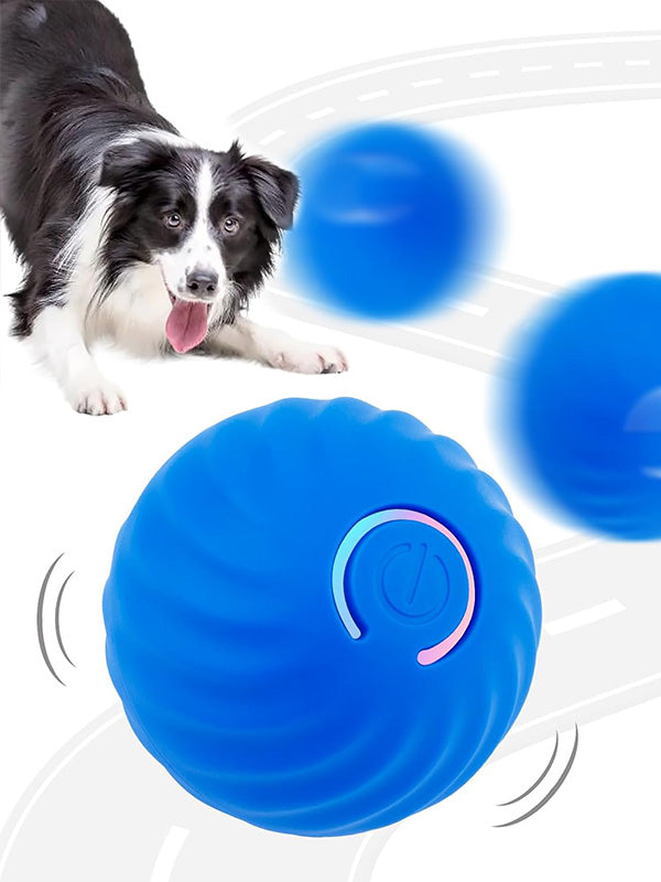 Smart interactive rolling dog toy, blue and yellow TPR rubber, for enrichment and playtime