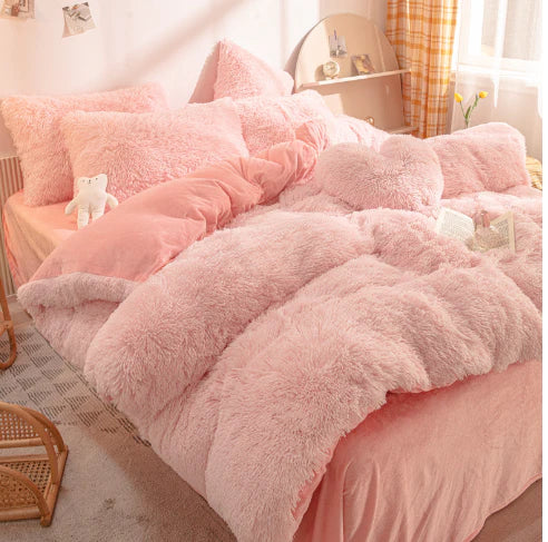 Unisex candy-colored plush duvet cover, offering ultimate softness and warmth for a cozy bed.