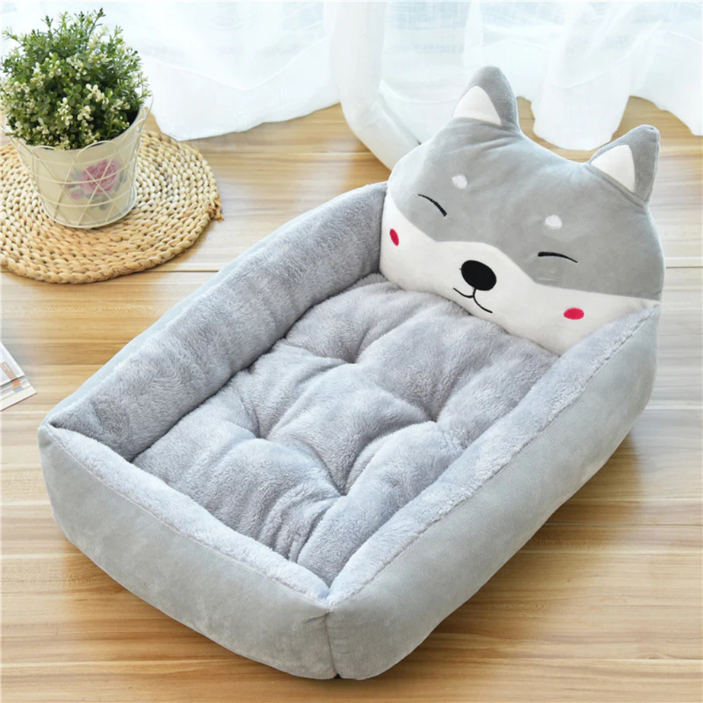 Comfort pet bed on a wooden floor, designed for dog and cat relaxation, easy to clean
