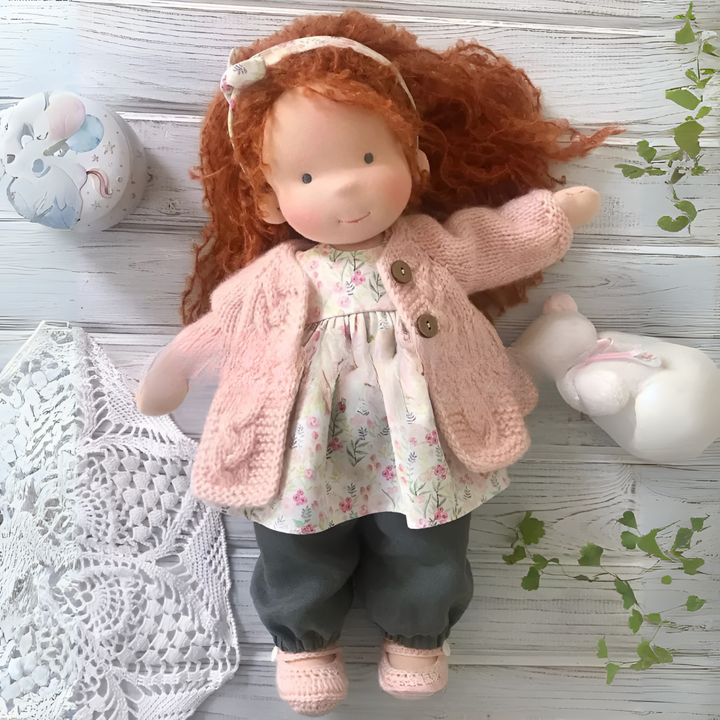 Children's soft comfort doll, a wool Waldorf doll for imaginative & cuddly play.