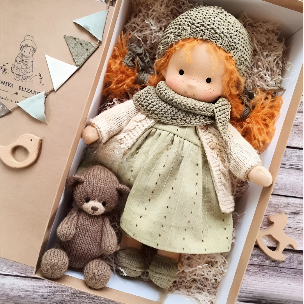 Waldorf organic cotton doll, a natural cloth play friend for kids, great children's gift.