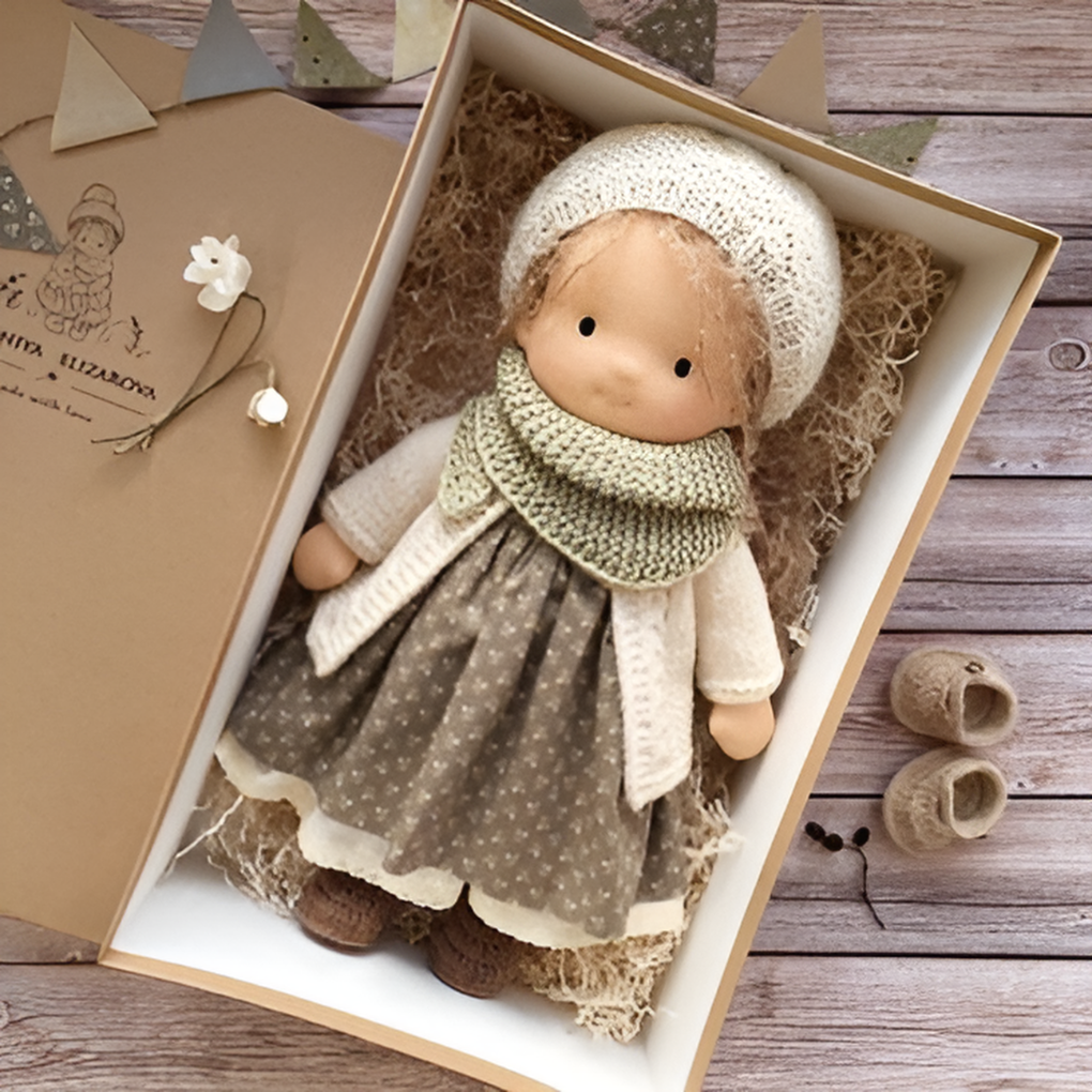 Stuffed Waldorf doll, natural wool, a cozy comfort doll for children's imaginative play.