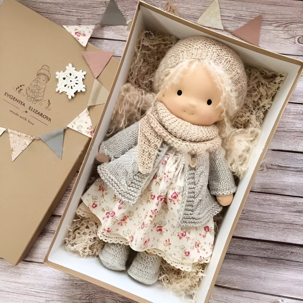Waldorf organic cotton doll, a natural cloth play friend for kids, lovely gift idea.