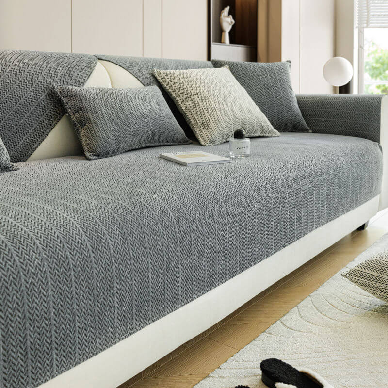 Pet-friendly solid chenille sofa cover, anti-scratch material for lasting furniture protection.