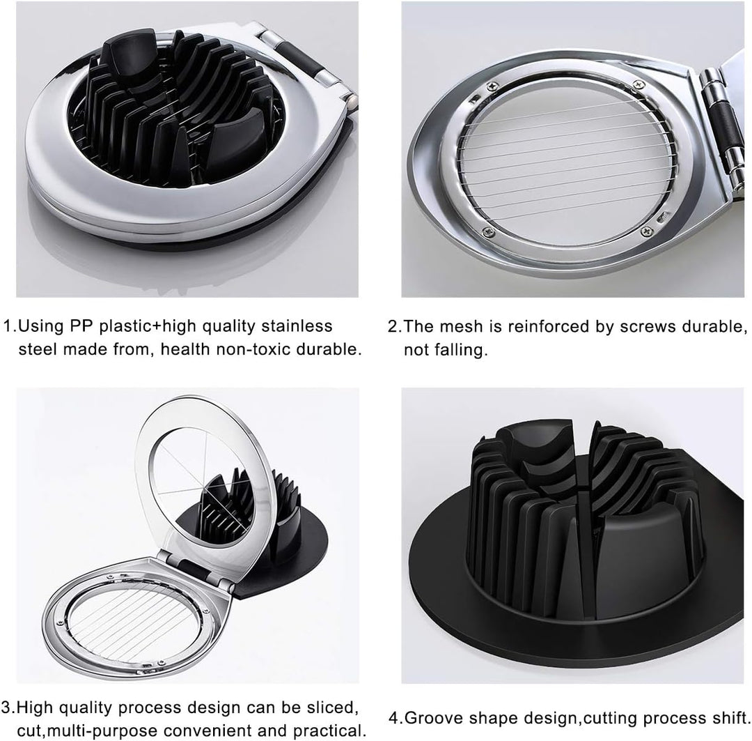 Unisex design stainless steel egg slicer. Versatile fruit cutter & egg slicer for quick meals.
