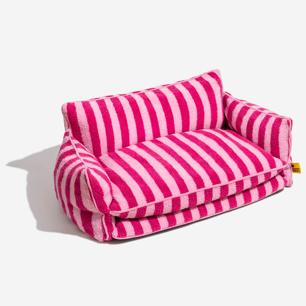 Elegant striped faux lambswool cat sofa bed, complements home decor