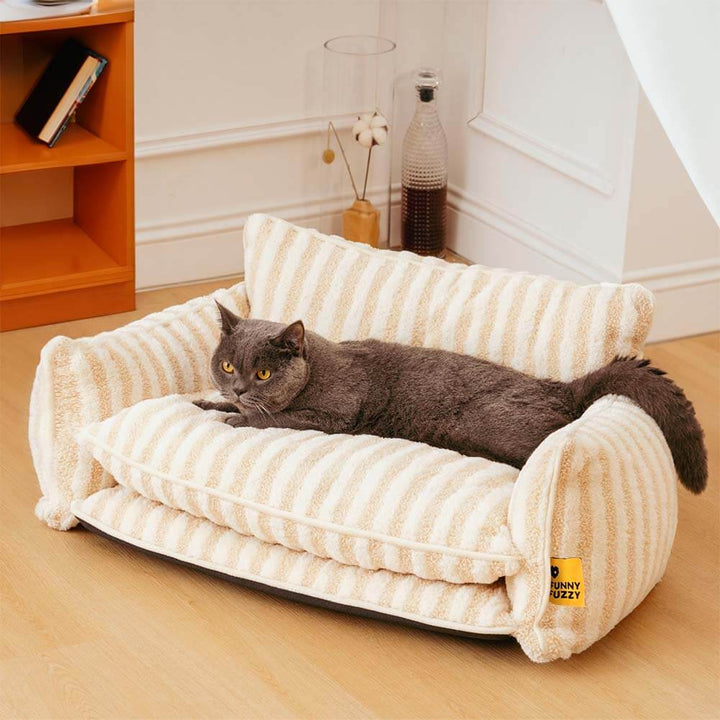 Stylish double layer pet sofa for cats, striped pattern, cozy interior