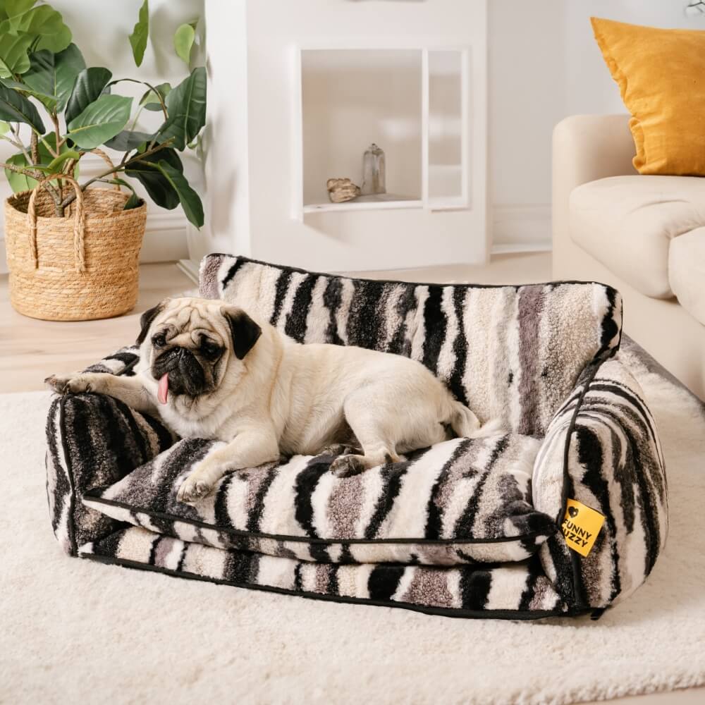Washable striped faux lambswool replacement cover for pet sofa bed, ideal for dog and cat comfort