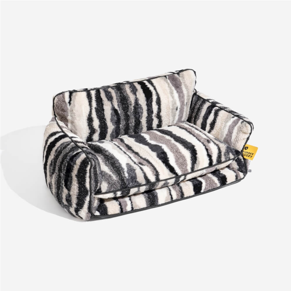 Washable striped faux lambswool pet bed cover, a perfect replacement for dog and cat sofa beds