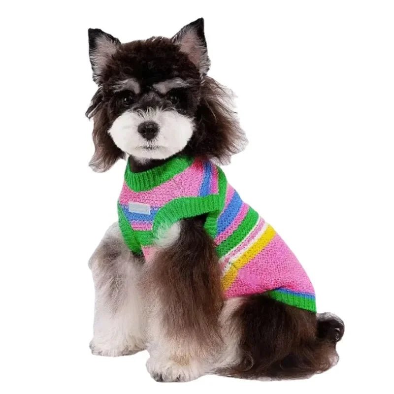 Striped knit pet sweater vest, yellow & white, for dog or cat, all-cotton, spring/autumn comfort