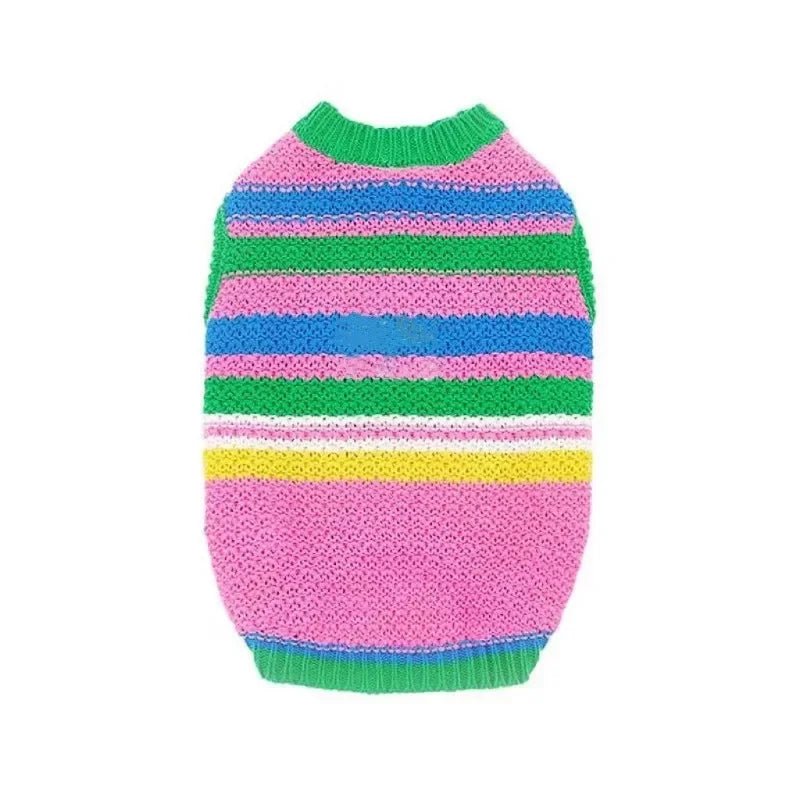 Unisex striped pet sweater vest, comfy cotton knit, blue & white, dog apparel, easy care clothing