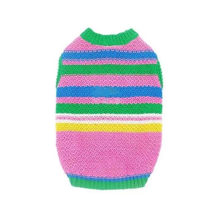 Unisex striped pet sweater vest, comfy cotton knit, blue & white, dog apparel, easy care clothing