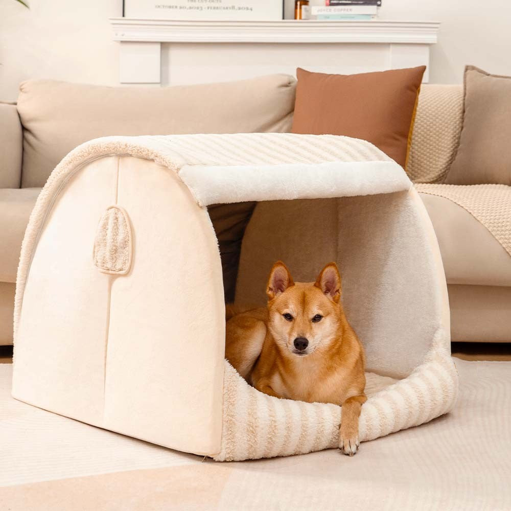 Durable striped orthopaedic dog bed with high bolsters, providing excellent support for pet comfort & accessories
