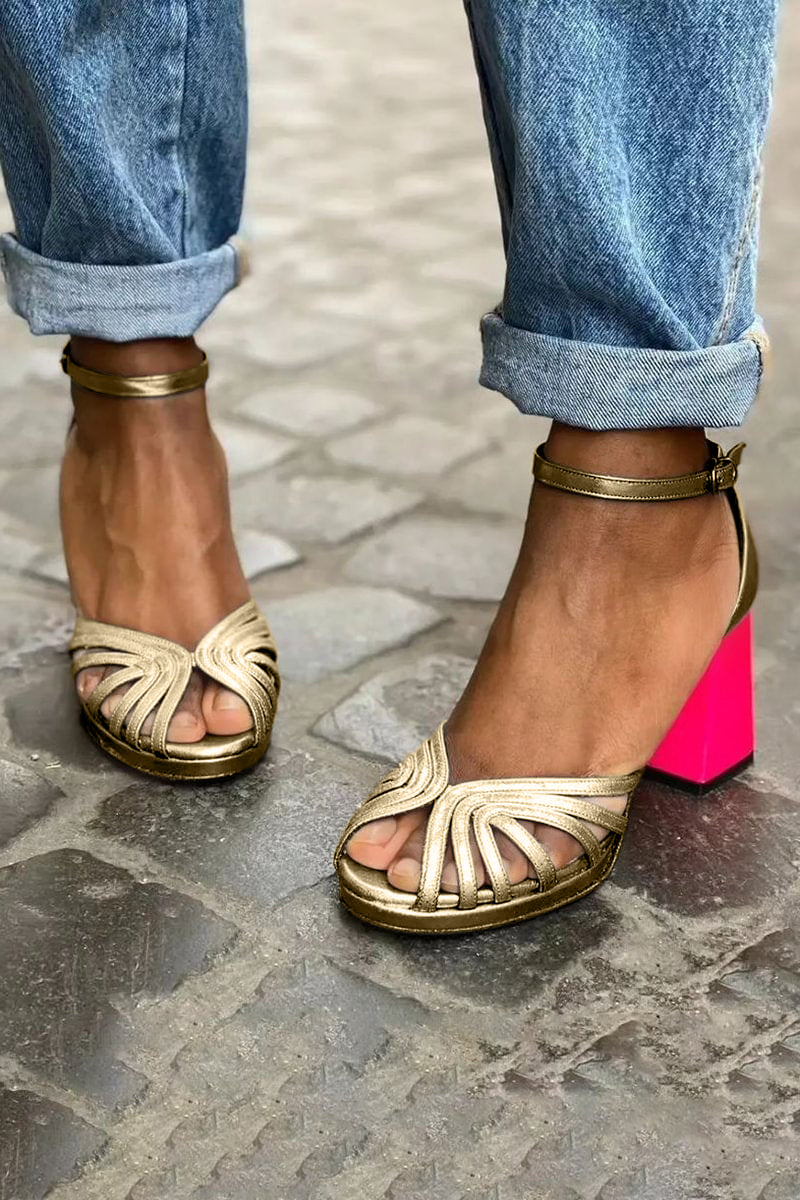 Comfortable gold ankle strap sandals for women, versatile for everyday wear and stylish summer fashion.