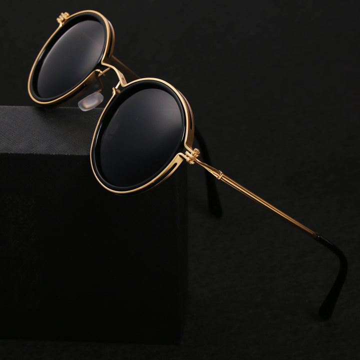 Stylish unisex polarized round frame sunglasses with metal temples for fashion & sun protection.