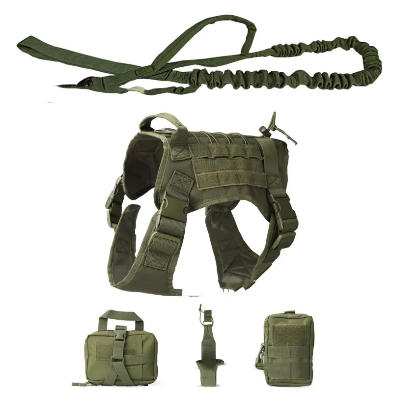 Outdoor pet adventure gear: tactical dog vest with elastic leash, strong and functional for active dogs