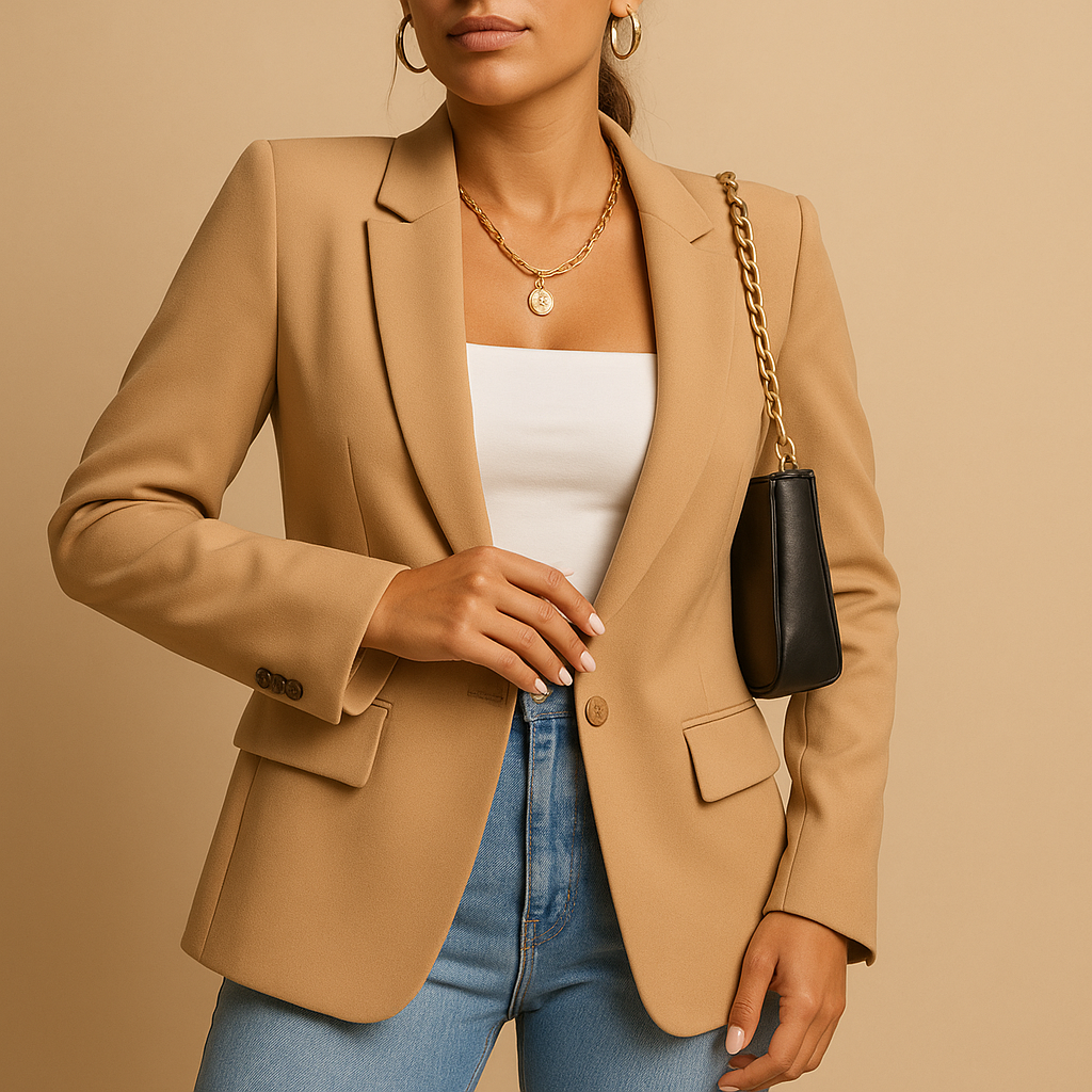 Stylish women's tailored jacket with an elegant fit, ideal for professional attire & chic fashion.