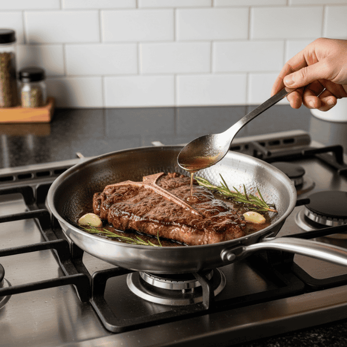 Titan-Premium uncoated stainless steel frying pan, durable & healthy cookware for all stove types, including induction.
