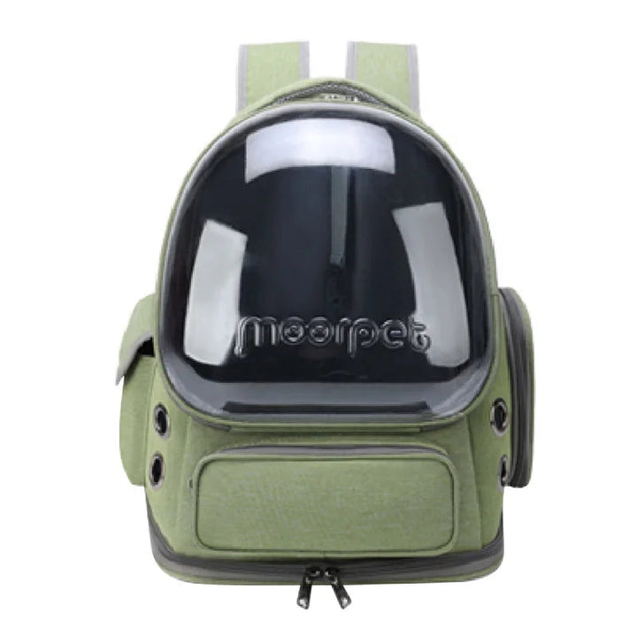 Portable pet carrier backpack, transparent design ensures pet visibility, perfect for small dog travel.
