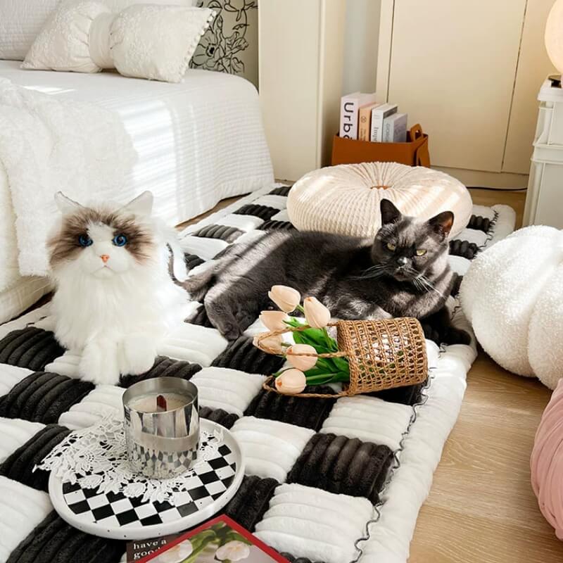 Close-up of plush pet blanket texture, showing softness & warmth for pet comfort