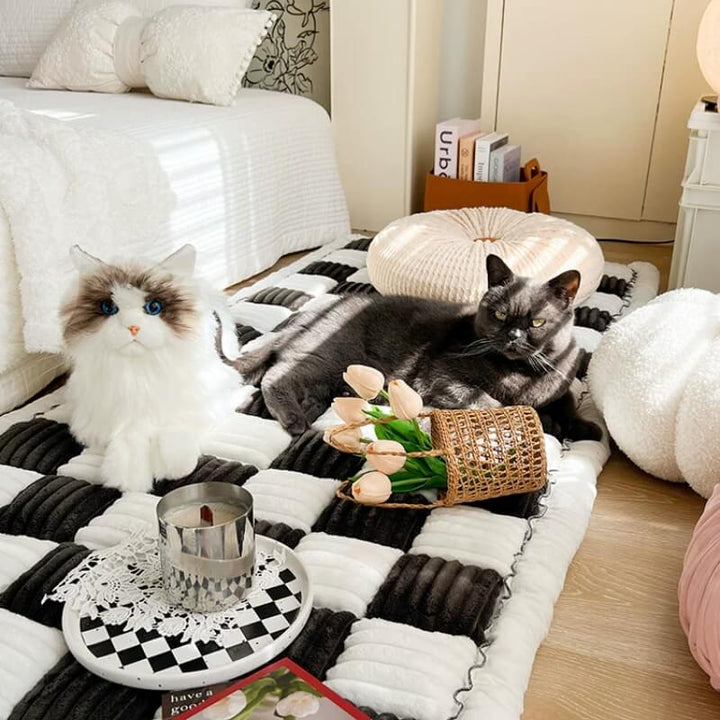 Close-up of plush pet blanket texture, showing softness & warmth for pet comfort