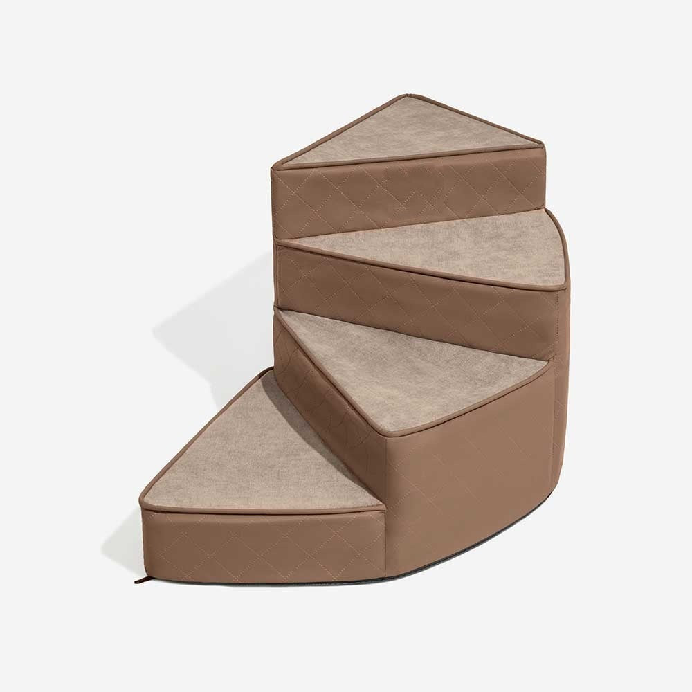 Pet steps in action: a small dog easily reaching a high surface, joint support pet steps