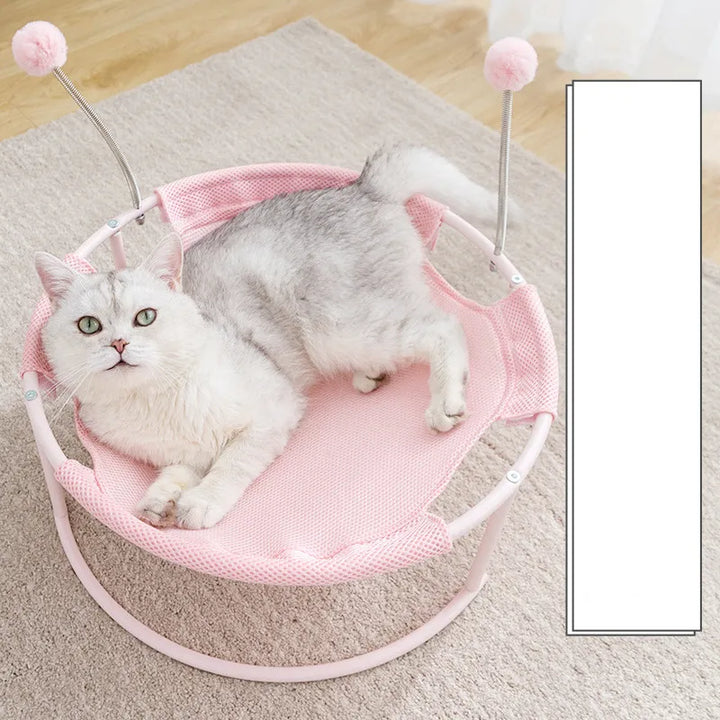 Rosa cat hammock, round pet lounger with interactive play balls & stable frame