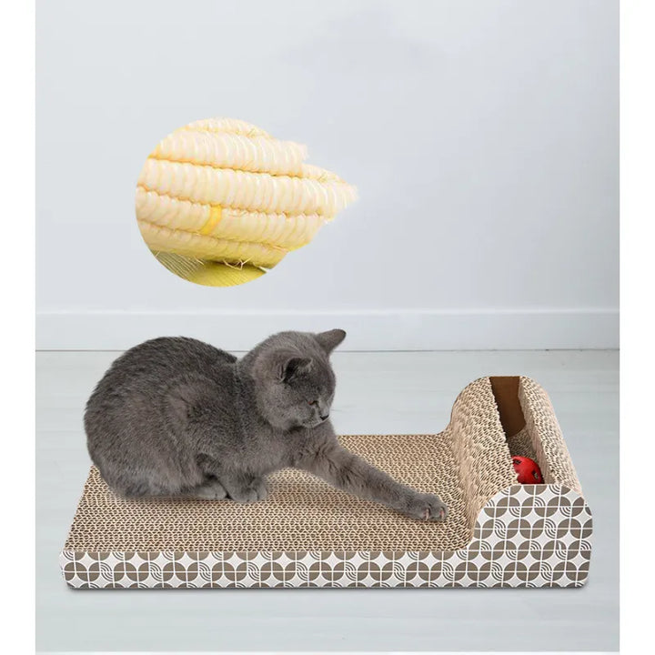 Interactive cat scratching board with dangling toy, essential pet accessory for healthy claws