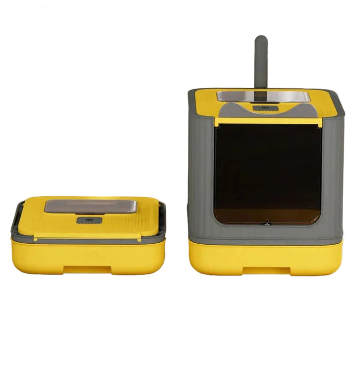 Compact cat litter box designed for pet hygiene, featuring odor control and a sterilizing lamp