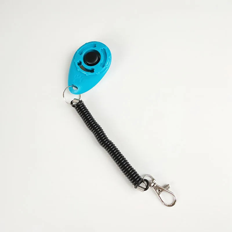 Compact pet behavior training clicker with wrist coil and metal snap hook