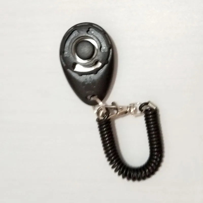 Versatile pet training clicker with durable wrist spiral and quick-release snap hook
