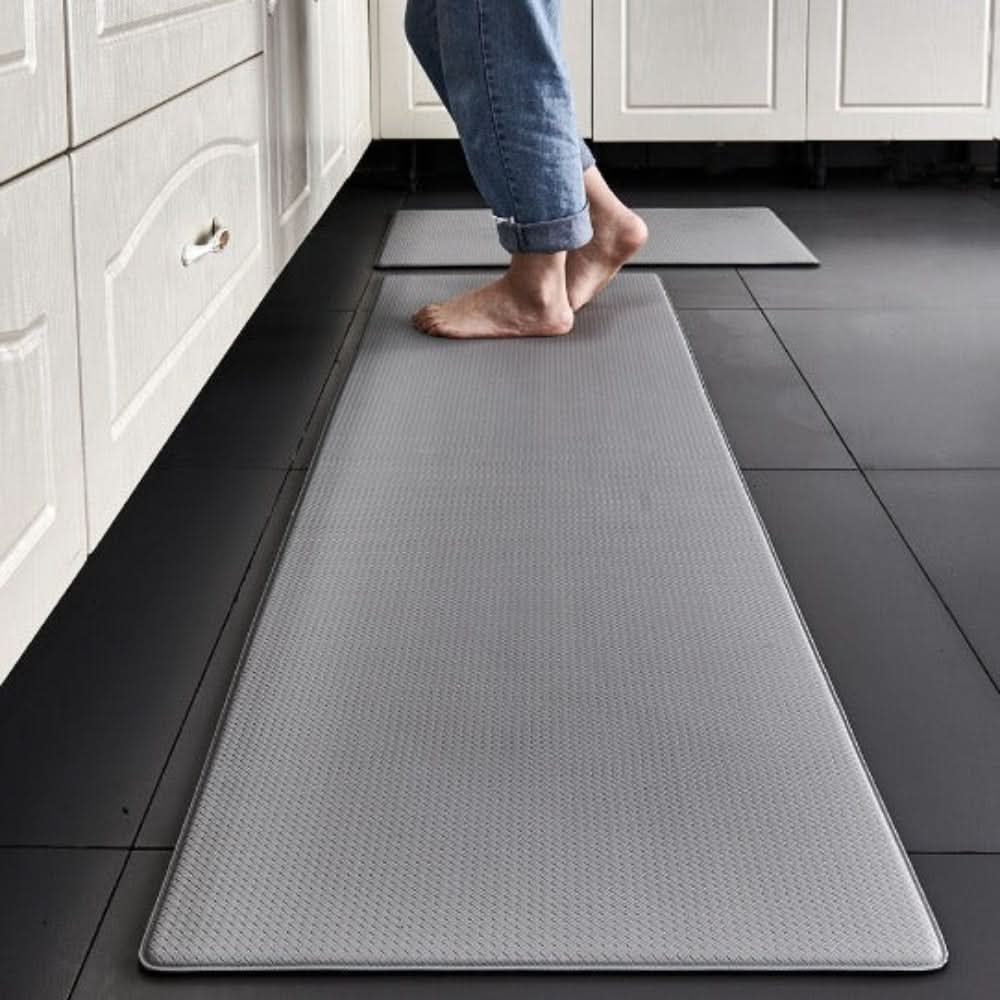 Stylish ergonomic kitchen floor mat, enhances kitchen decor while providing anti-fatigue standing comfort.